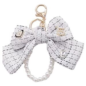 GIVVY White Tweed Bow Number 5 Bag Charm Keychain